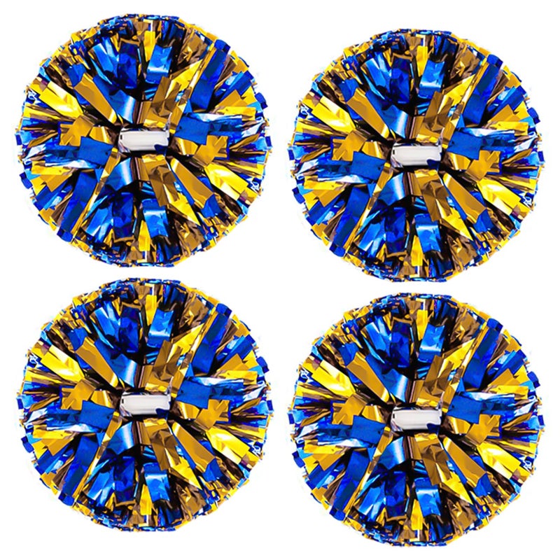 CREATIEE-PRO 4Pcs Metallic Cheerleading Pom Poms, Creatiee 2 Pair Cheerleader Cheering Squad Pompoms for School Sports Dance Games Team Spirit Cheer (Blue-Gold) - Image 1